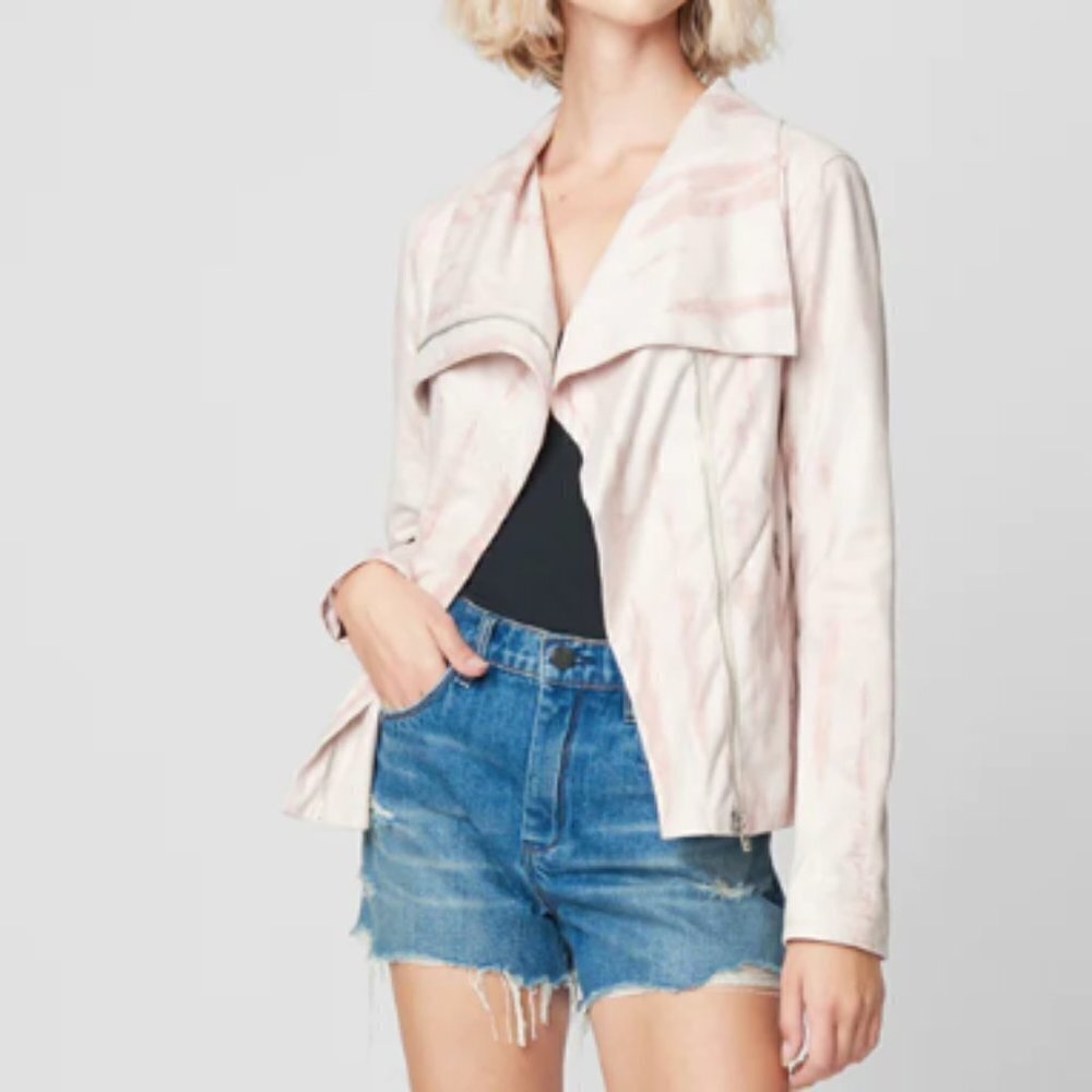 BLANKNYC Tie-Dye Zip-Up Faux Suede Jacket in Hippie Dippie Pink Sz S